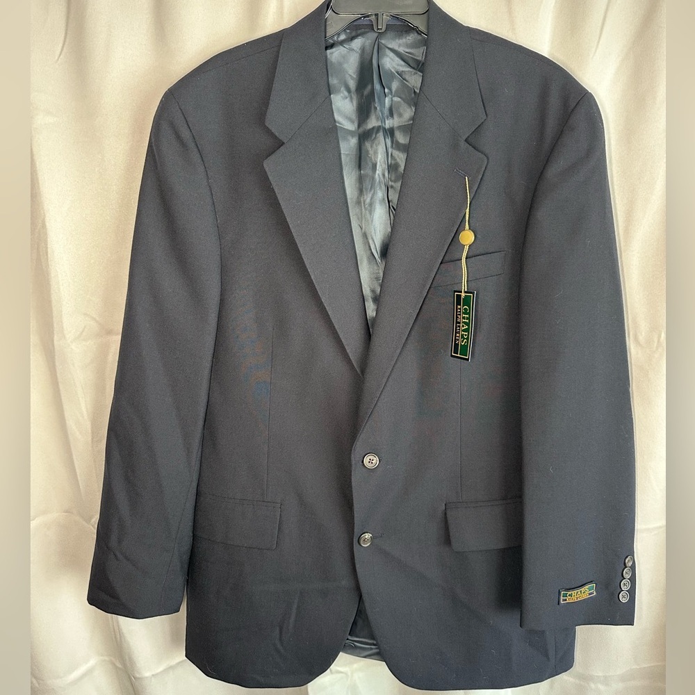 NWT Chaps Ralph‎ Lauren Black Pure Wool Sport Coat Blazer Jacket 44L T